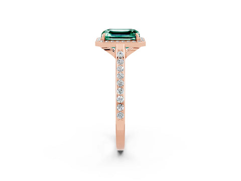 Rose gold Emerald Cut Halo Round Diamond Pavé Band with Four-Prong Setting_2