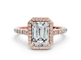 Rose gold Emerald Cut Halo Round Diamond Pavé Band with Four-Prong Setting_3
