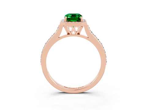 Rose gold Emerald Cut Halo Round Diamond Pavé Band with Four-Prong Setting_3