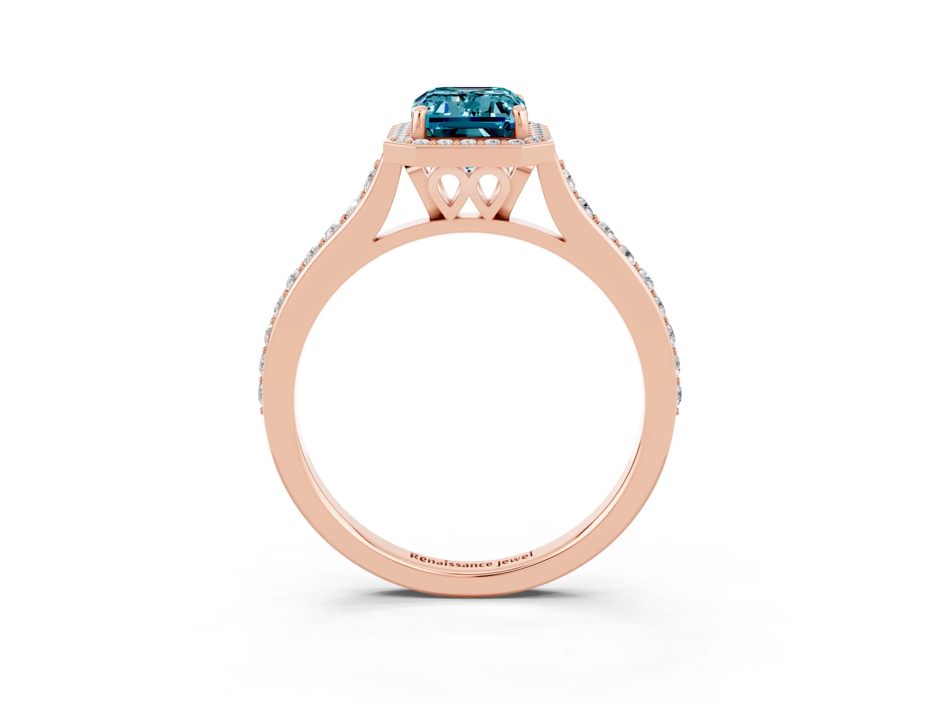 Rose gold Emerald Cut Halo Round Diamond Pavé Band with Four-Prong Setting_3