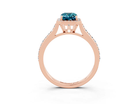 Rose gold Emerald Cut Halo Round Diamond Pavé Band with Four-Prong Setting_3