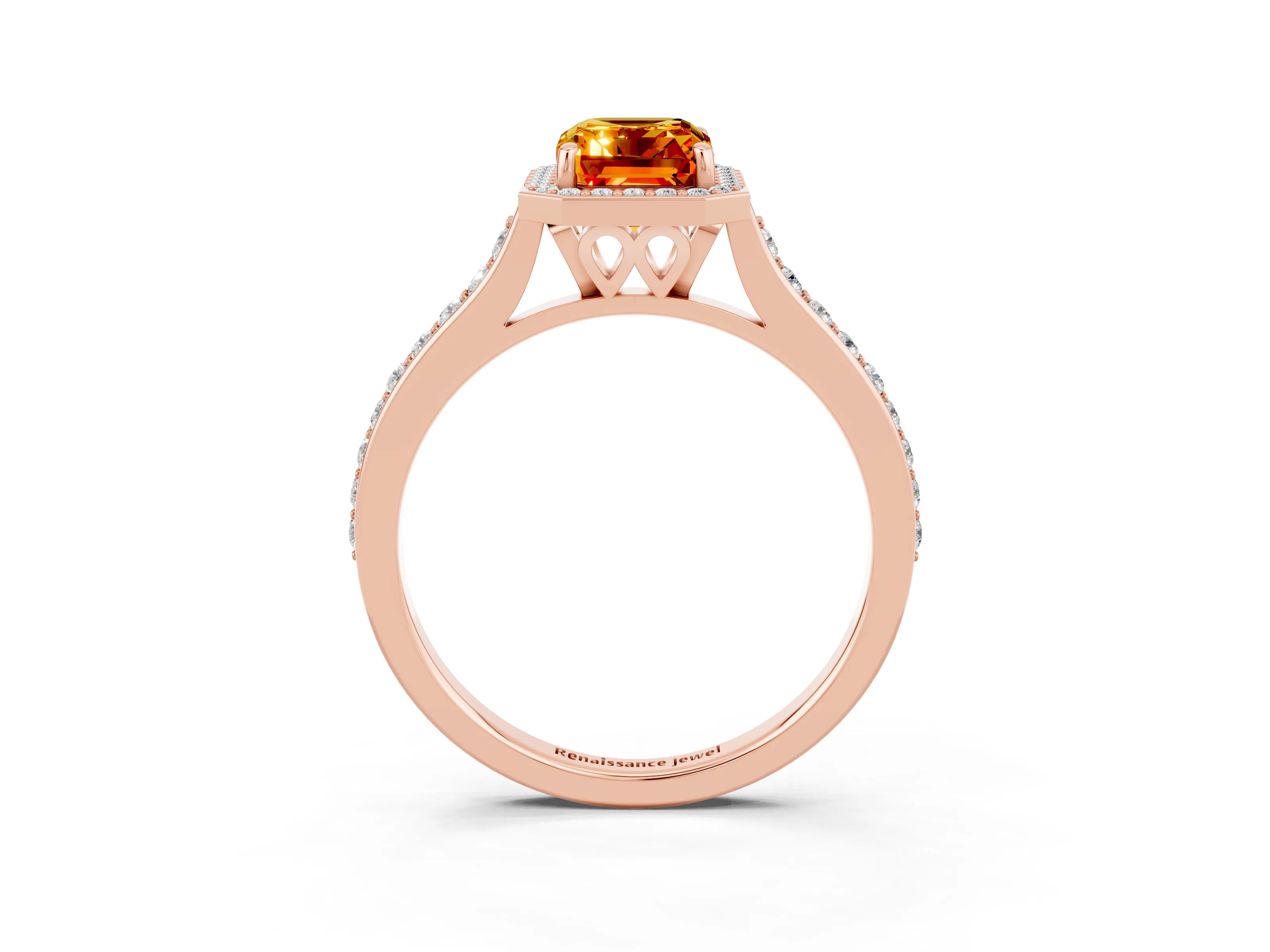 Rose gold Emerald Cut Halo Round Diamond Pavé Band with Four-Prong Setting_3