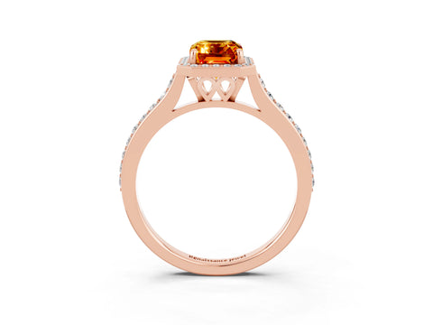 Rose gold Emerald Cut Halo Round Diamond Pavé Band with Four-Prong Setting_3