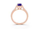 Rose gold Emerald Cut Halo Round Diamond Pavé Band with Four-Prong Setting_3
