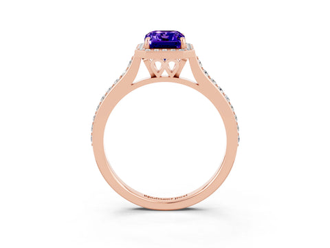 Rose gold Emerald Cut Halo Round Diamond Pavé Band with Four-Prong Setting_3
