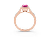 Rose gold Emerald Cut Halo Round Diamond Pavé Band with Four-Prong Setting_3