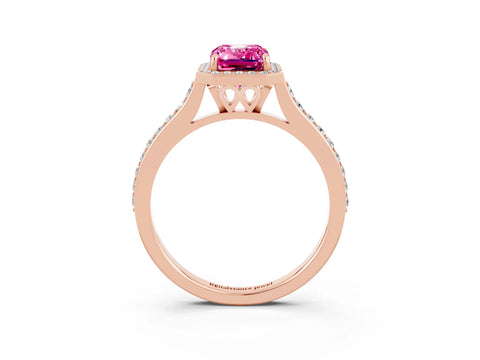Rose gold Emerald Cut Halo Round Diamond Pavé Band with Four-Prong Setting_3