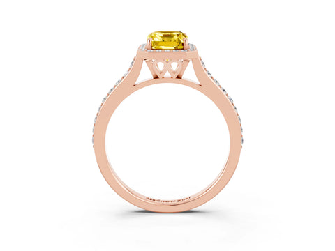 Rose gold Emerald Cut Halo Round Diamond Pavé Band with Four-Prong Setting_3