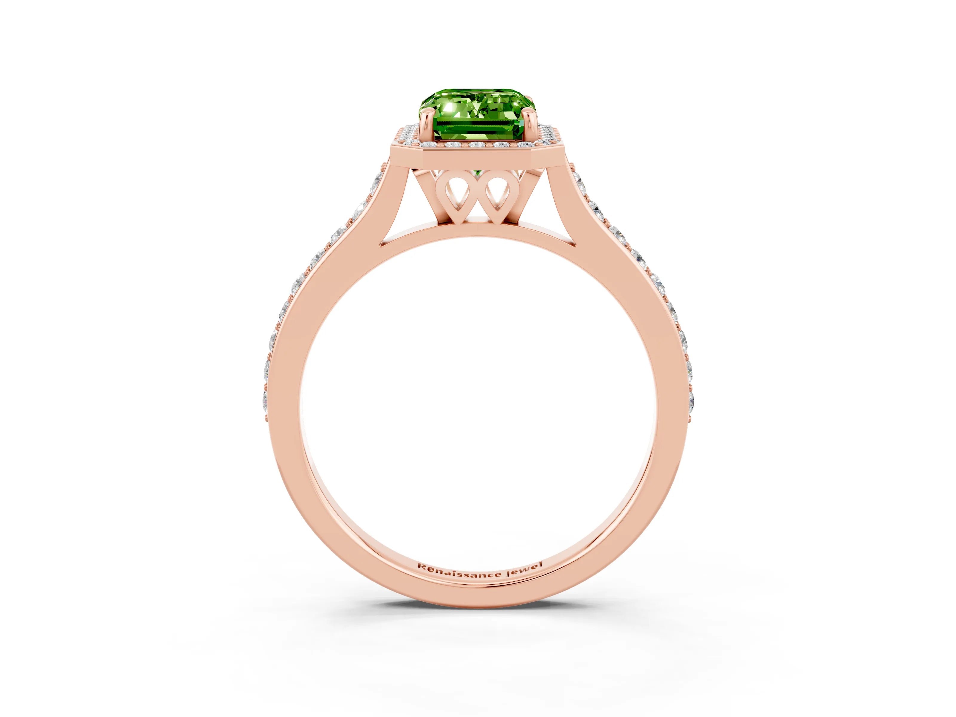 Rose gold Emerald Cut Halo Round Diamond Pavé Band with Four-Prong Setting_3
