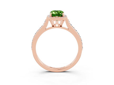 Rose gold Emerald Cut Halo Round Diamond Pavé Band with Four-Prong Setting_3