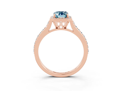 Rose gold Emerald Cut Halo Round Diamond Pavé Band with Four-Prong Setting_3