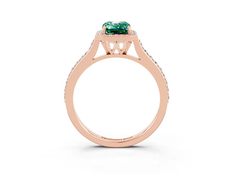 Rose gold Emerald Cut Halo Round Diamond Pavé Band with Four-Prong Setting_3