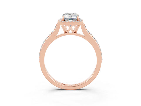 Rose gold Emerald Cut Halo Round Diamond Pavé Band with Four-Prong Setting_3