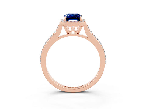 Rose gold Emerald Cut Halo Round Diamond Pavé Band with Four-Prong Setting_3