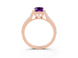 Rose gold Emerald Cut Halo Round Diamond Pavé Band with Four-Prong Setting_3