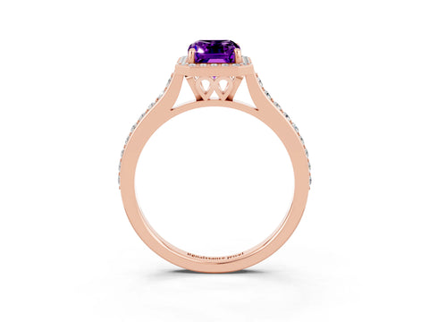 Rose gold Emerald Cut Halo Round Diamond Pavé Band with Four-Prong Setting_3