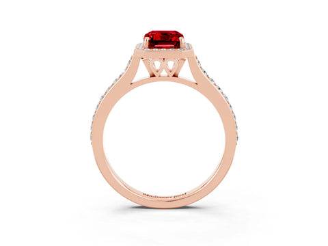 Rose gold Emerald Cut Halo Round Diamond Pavé Band with Four-Prong Setting_3