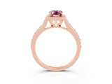 Rose gold Emerald Cut Halo Round Diamond Pavé Band with Four-Prong Setting_3