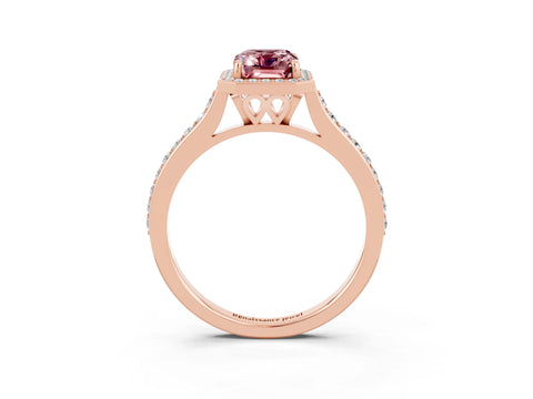 Rose gold Emerald Cut Halo Round Diamond Pavé Band with Four-Prong Setting_3