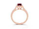 Rose gold Emerald Cut Halo Round Diamond Pavé Band with Four-Prong Setting_3