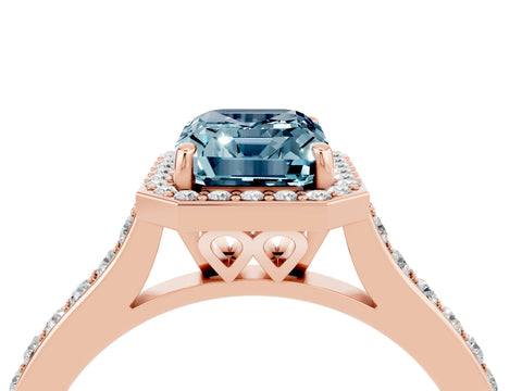 Rose gold Emerald Cut Halo Round Diamond Pavé Band with Four-Prong Setting_4