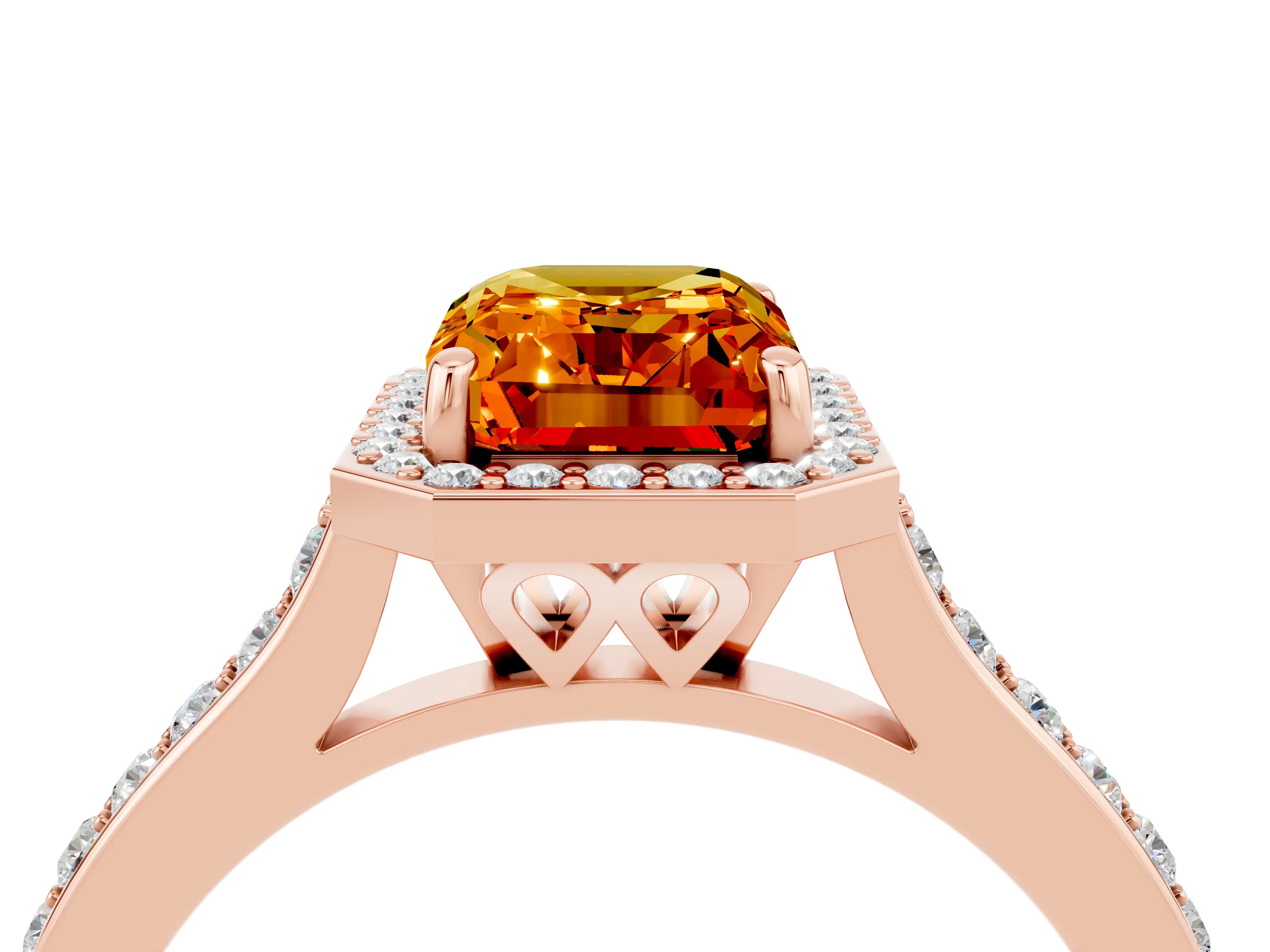 Rose gold Emerald Cut Halo Round Diamond Pavé Band with Four-Prong Setting_4