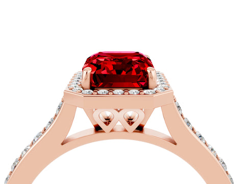 Rose gold Emerald Cut Halo Round Diamond Pavé Band with Four-Prong Setting_4