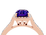 Rose gold Emerald Cut Halo Round Diamond Pavé Band with Four-Prong Setting_4