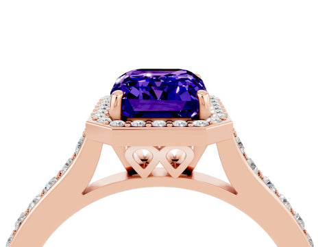 Rose gold Emerald Cut Halo Round Diamond Pavé Band with Four-Prong Setting_4
