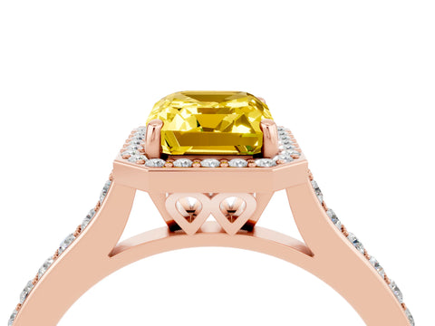 Rose gold Emerald Cut Halo Round Diamond Pavé Band with Four-Prong Setting_4