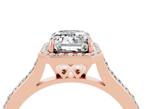 Rose gold Emerald Cut Halo Round Diamond Pavé Band with Four-Prong Setting_4
