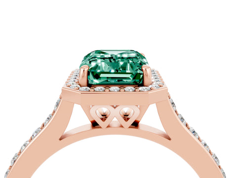 Rose gold Emerald Cut Halo Round Diamond Pavé Band with Four-Prong Setting_4