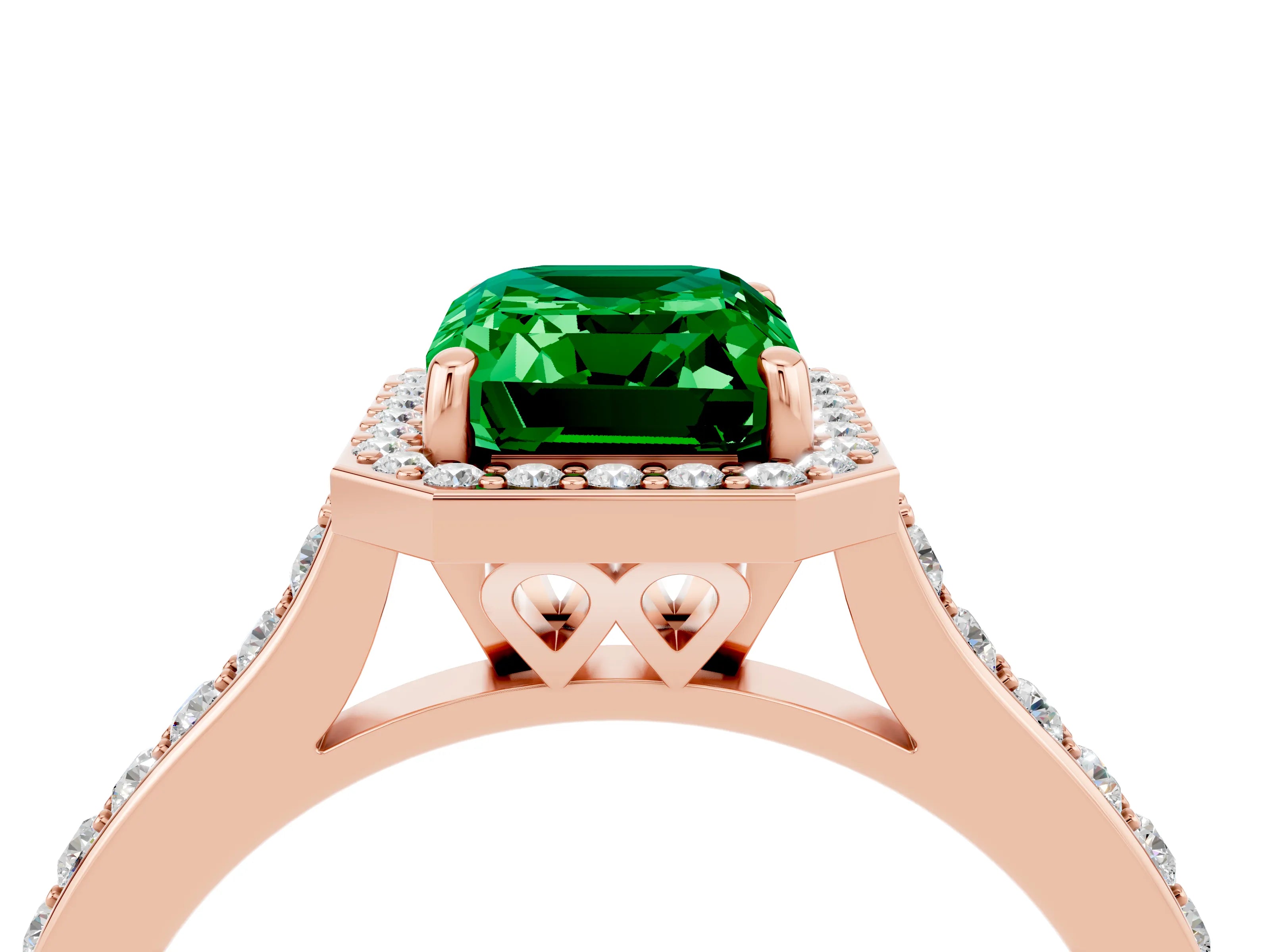 Rose gold Emerald Cut Halo Round Diamond Pavé Band with Four-Prong Setting_4