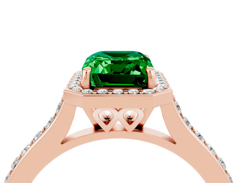 Rose gold Emerald Cut Halo Round Diamond Pavé Band with Four-Prong Setting_4