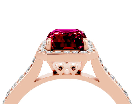 Rose gold Emerald Cut Halo Round Diamond Pavé Band with Four-Prong Setting_4