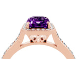 Rose gold Emerald Cut Halo Round Diamond Pavé Band with Four-Prong Setting_4