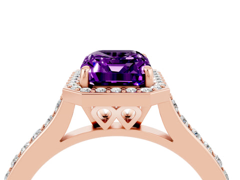 Rose gold Emerald Cut Halo Round Diamond Pavé Band with Four-Prong Setting_4