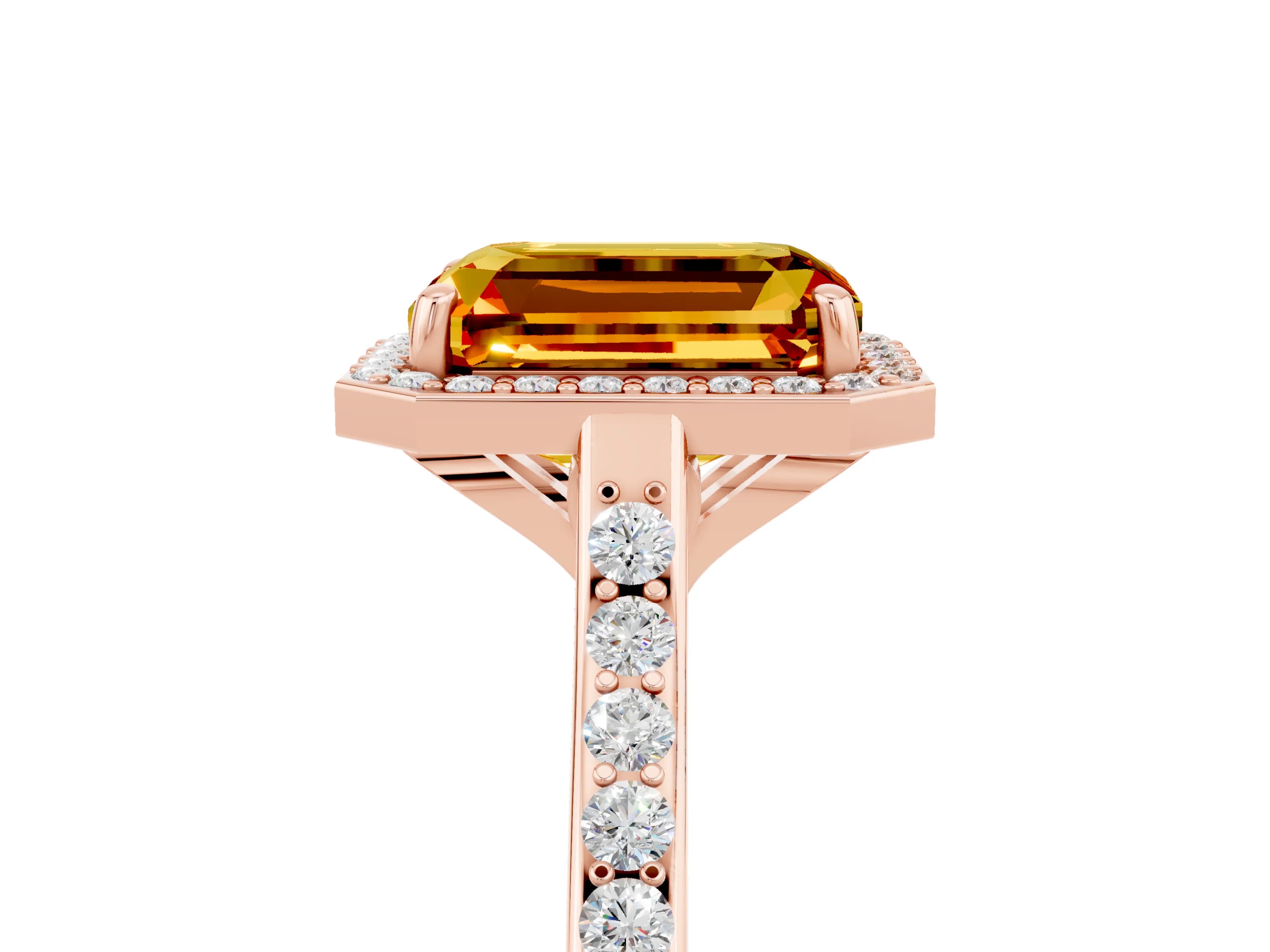 Rose gold Emerald Cut Halo Round Diamond Pavé Band with Four-Prong Setting_5