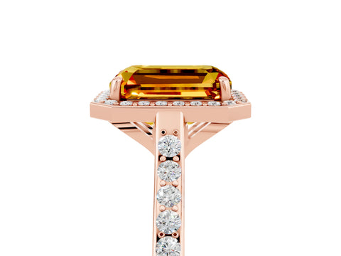 Rose gold Emerald Cut Halo Round Diamond Pavé Band with Four-Prong Setting_5