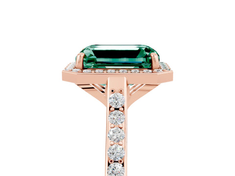 Rose gold Emerald Cut Halo Round Diamond Pavé Band with Four-Prong Setting_5