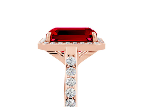 Rose gold Emerald Cut Halo Round Diamond Pavé Band with Four-Prong Setting_5