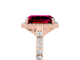Rose gold Emerald Cut Halo Round Diamond Pavé Band with Four-Prong Setting_5
