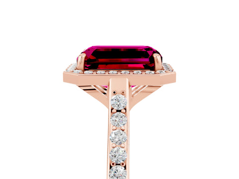 Rose gold Emerald Cut Halo Round Diamond Pavé Band with Four-Prong Setting_5