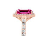 Rose gold Emerald Cut Halo Round Diamond Pavé Band with Four-Prong Setting_5