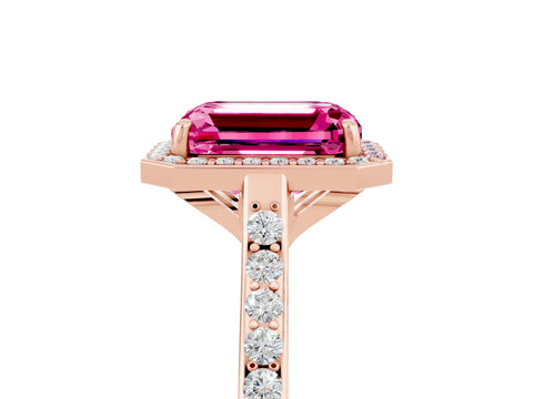 Rose gold Emerald Cut Halo Round Diamond Pavé Band with Four-Prong Setting_5