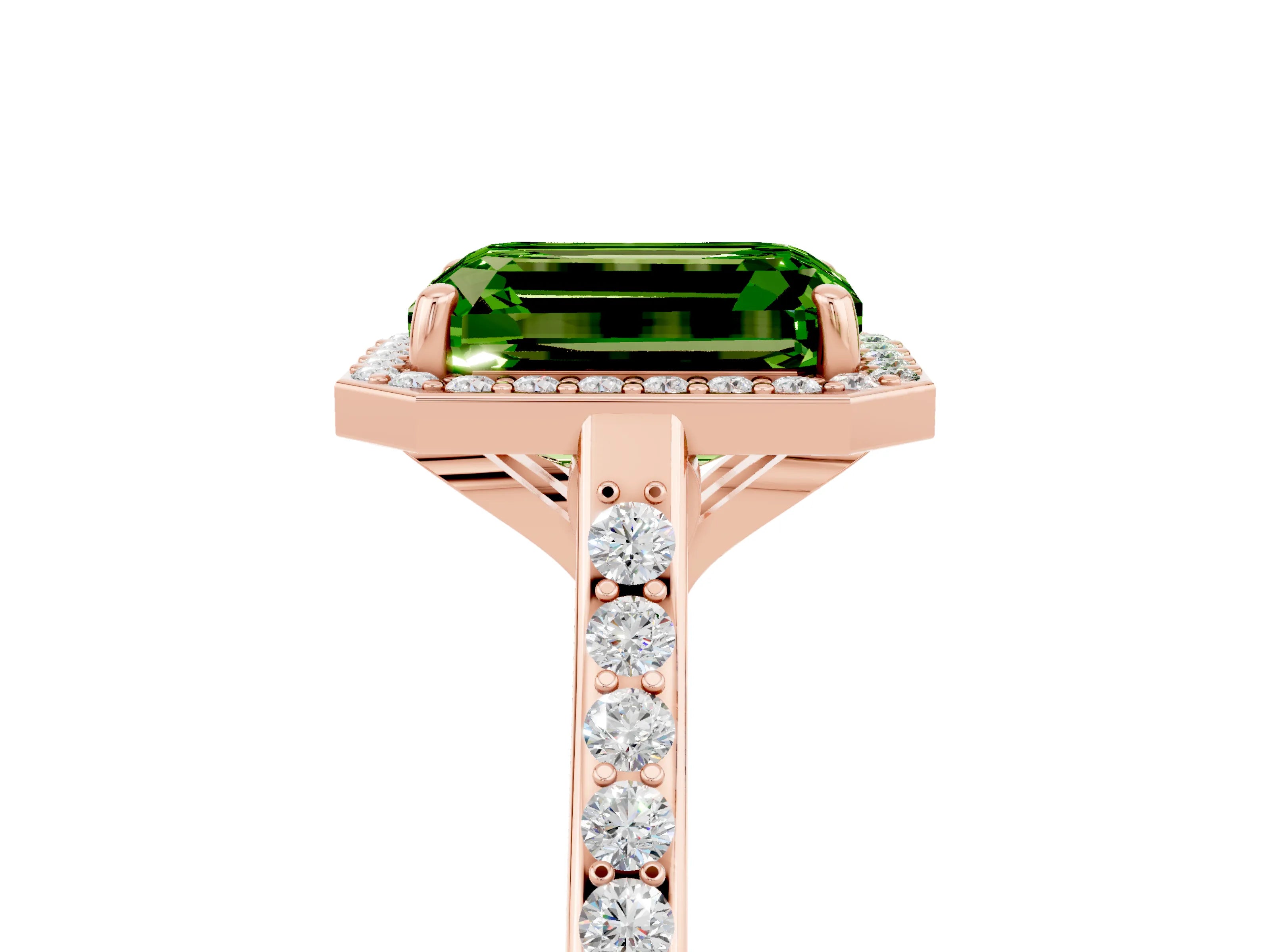 Rose gold Emerald Cut Halo Round Diamond Pavé Band with Four-Prong Setting_5