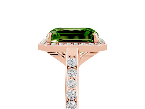 Rose gold Emerald Cut Halo Round Diamond Pavé Band with Four-Prong Setting_5
