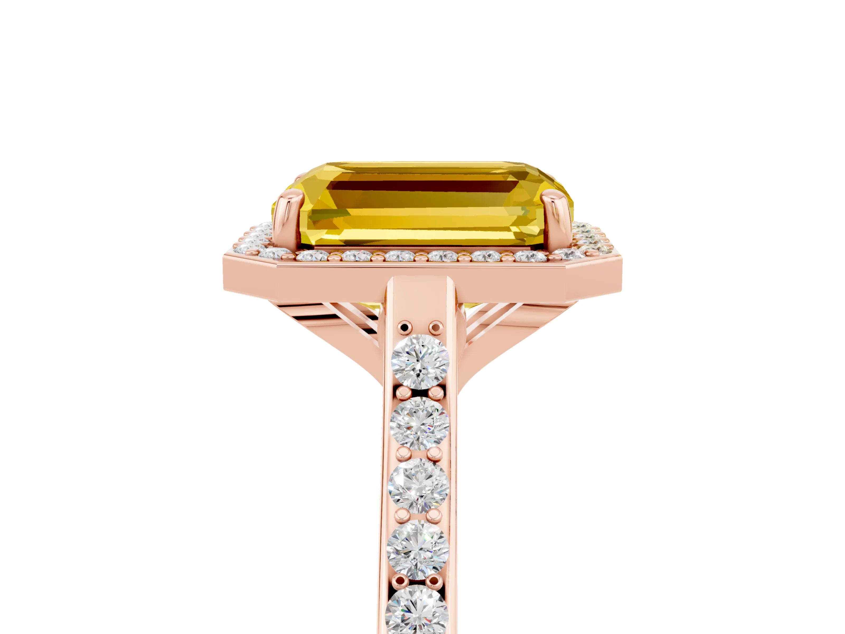 Rose gold Emerald Cut Halo Round Diamond Pavé Band with Four-Prong Setting_5
