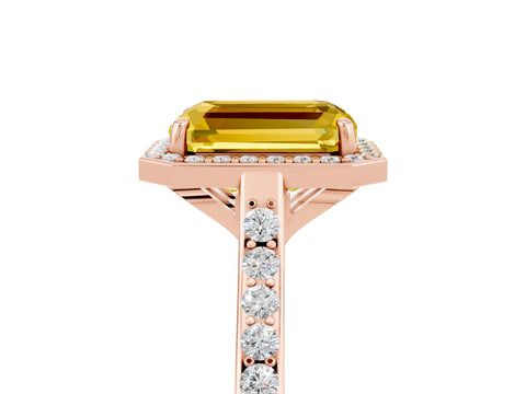 Rose gold Emerald Cut Halo Round Diamond Pavé Band with Four-Prong Setting_5