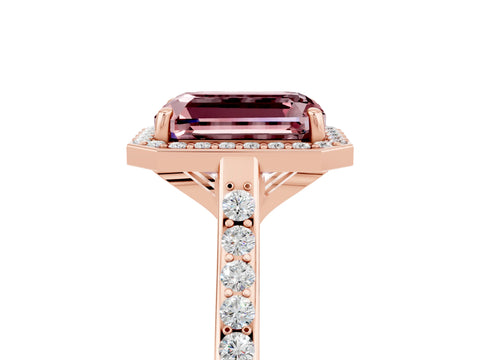 Rose gold Emerald Cut Halo Round Diamond Pavé Band with Four-Prong Setting_5